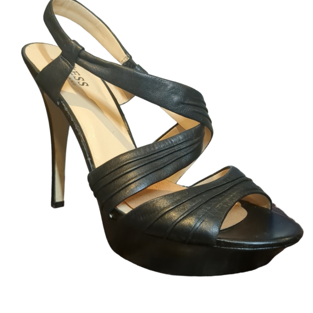 Guess by Marciano Black Leather sky high platform heels Size 9
